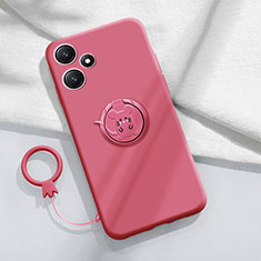 Coque Ultra Fine Silicone Souple Housse Etui avec Support Bague Anneau Aimante Magnetique S01 pour Xiaomi Redmi 12 5G Rose Rouge