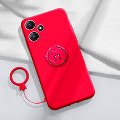 Coque Ultra Fine Silicone Souple Housse Etui avec Support Bague Anneau Aimante Magnetique S01 pour Xiaomi Redmi 12 5G Rouge