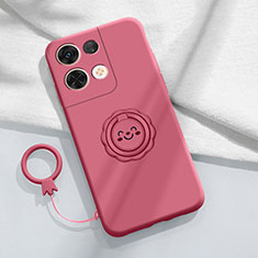 Coque Ultra Fine Silicone Souple Housse Etui avec Support Bague Anneau Aimante Magnetique S01 pour Xiaomi Redmi Note 13 5G Rose Rouge