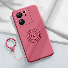 Coque Ultra Fine Silicone Souple Housse Etui avec Support Bague Anneau Aimante Magnetique S02 pour Xiaomi Mi 13T 5G Rose Rouge
