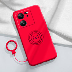 Coque Ultra Fine Silicone Souple Housse Etui avec Support Bague Anneau Aimante Magnetique S02 pour Xiaomi Mi 13T 5G Rouge