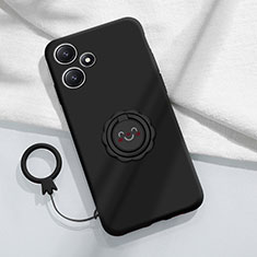 Coque Ultra Fine Silicone Souple Housse Etui avec Support Bague Anneau Aimante Magnetique S02 pour Xiaomi Redmi 12 5G Noir