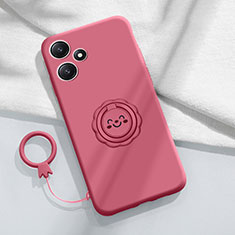 Coque Ultra Fine Silicone Souple Housse Etui avec Support Bague Anneau Aimante Magnetique S02 pour Xiaomi Redmi 12 5G Rose Rouge