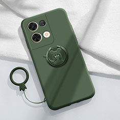 Coque Ultra Fine Silicone Souple Housse Etui avec Support Bague Anneau Aimante Magnetique S02 pour Xiaomi Redmi Note 13 Pro 5G Vert Nuit