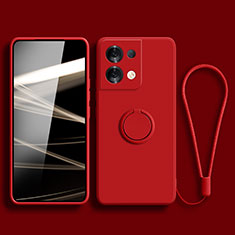 Coque Ultra Fine Silicone Souple Housse Etui avec Support Bague Anneau Aimante Magnetique S03 pour Xiaomi Redmi Note 13 Pro 5G Rouge