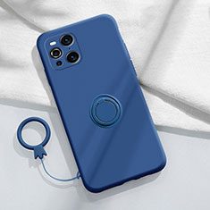 Coque Ultra Fine Silicone Souple Housse Etui avec Support Bague Anneau Aimante Magnetique S04 pour Oppo Find X3 5G Bleu