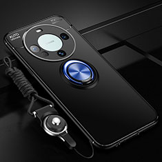 Coque Ultra Fine Silicone Souple Housse Etui avec Support Bague Anneau Aimante Magnetique SD1 pour Huawei Mate 60 Bleu et Noir