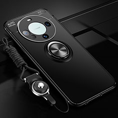 Coque Ultra Fine Silicone Souple Housse Etui avec Support Bague Anneau Aimante Magnetique SD1 pour Huawei Mate 60 Pro+ Plus Noir