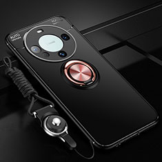 Coque Ultra Fine Silicone Souple Housse Etui avec Support Bague Anneau Aimante Magnetique SD1 pour Huawei Mate 60 Pro+ Plus Or et Noir