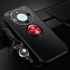 Coque Ultra Fine Silicone Souple Housse Etui avec Support Bague Anneau Aimante Magnetique SD1 pour Huawei Mate 60 Rouge et Noir