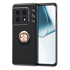 Coque Ultra Fine Silicone Souple Housse Etui avec Support Bague Anneau Aimante Magnetique SD1 pour OnePlus 10 Pro 5G Or et Noir