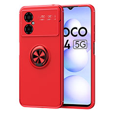 Coque Ultra Fine Silicone Souple Housse Etui avec Support Bague Anneau Aimante Magnetique SD1 pour Xiaomi Poco M4 5G Rouge