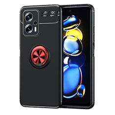 Coque Ultra Fine Silicone Souple Housse Etui avec Support Bague Anneau Aimante Magnetique SD1 pour Xiaomi Redmi Note 11T Pro 5G Rouge et Noir