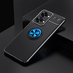 Coque Ultra Fine Silicone Souple Housse Etui avec Support Bague Anneau Aimante Magnetique SD2 pour OnePlus Nord 2T 5G Bleu et Noir