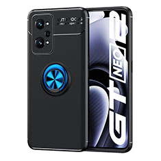 Coque Ultra Fine Silicone Souple Housse Etui avec Support Bague Anneau Aimante Magnetique SD2 pour Realme GT Neo 3T 5G Bleu et Noir