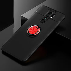 Coque Ultra Fine Silicone Souple Housse Etui avec Support Bague Anneau Aimante Magnetique SD2 pour Xiaomi Redmi 9 Prime India Rouge et Noir