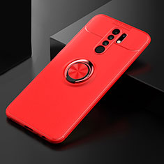 Coque Ultra Fine Silicone Souple Housse Etui avec Support Bague Anneau Aimante Magnetique SD2 pour Xiaomi Redmi 9 Rouge