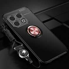 Coque Ultra Fine Silicone Souple Housse Etui avec Support Bague Anneau Aimante Magnetique SD3 pour OnePlus 10 Pro 5G Or et Noir