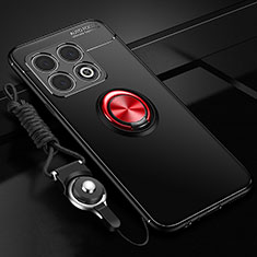 Coque Ultra Fine Silicone Souple Housse Etui avec Support Bague Anneau Aimante Magnetique SD3 pour OnePlus 10 Pro 5G Rouge et Noir