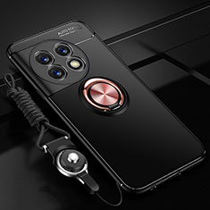 Coque Ultra Fine Silicone Souple Housse Etui avec Support Bague Anneau Aimante Magnetique SD3 pour OnePlus 11 5G Or et Noir