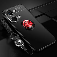 Coque Ultra Fine Silicone Souple Housse Etui avec Support Bague Anneau Aimante Magnetique SD3 pour OnePlus Ace 2V 5G Rouge et Noir