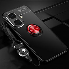 Coque Ultra Fine Silicone Souple Housse Etui avec Support Bague Anneau Aimante Magnetique SD3 pour Realme 10 Pro+ Plus 5G Rouge et Noir