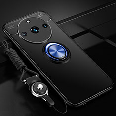Coque Ultra Fine Silicone Souple Housse Etui avec Support Bague Anneau Aimante Magnetique SD3 pour Realme 11 Pro+ Plus 5G Bleu et Noir