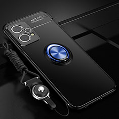 Coque Ultra Fine Silicone Souple Housse Etui avec Support Bague Anneau Aimante Magnetique SD3 pour Realme 9 5G Bleu et Noir