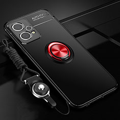 Coque Ultra Fine Silicone Souple Housse Etui avec Support Bague Anneau Aimante Magnetique SD3 pour Realme 9 5G Rouge et Noir