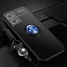 Coque Ultra Fine Silicone Souple Housse Etui avec Support Bague Anneau Aimante Magnetique SD3 pour Realme 9 Pro 5G Bleu et Noir