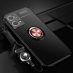 Coque Ultra Fine Silicone Souple Housse Etui avec Support Bague Anneau Aimante Magnetique SD3 pour Realme 9 Pro+ Plus 5G Or et Noir