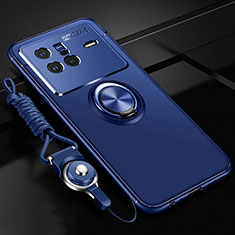 Coque Ultra Fine Silicone Souple Housse Etui avec Support Bague Anneau Aimante Magnetique SD3 pour Vivo X80 5G Bleu