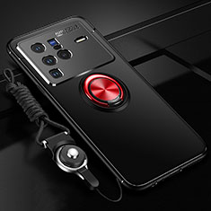 Coque Ultra Fine Silicone Souple Housse Etui avec Support Bague Anneau Aimante Magnetique SD3 pour Vivo X80 Pro 5G Rouge et Noir