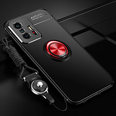 Coque Ultra Fine Silicone Souple Housse Etui avec Support Bague Anneau Aimante Magnetique SD3 pour Xiaomi Mi 11T Pro 5G Rouge et Noir