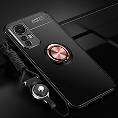Coque Ultra Fine Silicone Souple Housse Etui avec Support Bague Anneau Aimante Magnetique SD3 pour Xiaomi Mi 12T 5G Or et Noir