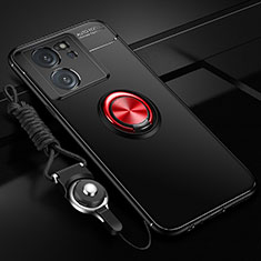 Coque Ultra Fine Silicone Souple Housse Etui avec Support Bague Anneau Aimante Magnetique SD3 pour Xiaomi Mi 13T 5G Rouge et Noir