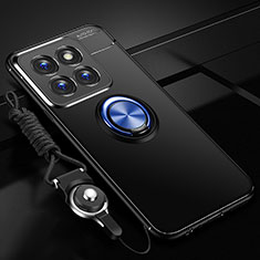 Coque Ultra Fine Silicone Souple Housse Etui avec Support Bague Anneau Aimante Magnetique SD3 pour Xiaomi Mi 14 Pro 5G Bleu et Noir
