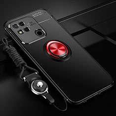 Coque Ultra Fine Silicone Souple Housse Etui avec Support Bague Anneau Aimante Magnetique SD3 pour Xiaomi POCO C3 Rouge et Noir