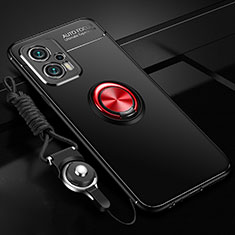 Coque Ultra Fine Silicone Souple Housse Etui avec Support Bague Anneau Aimante Magnetique SD3 pour Xiaomi Poco F5 5G Rouge et Noir