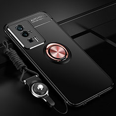 Coque Ultra Fine Silicone Souple Housse Etui avec Support Bague Anneau Aimante Magnetique SD3 pour Xiaomi Poco F5 Pro 5G Or et Noir