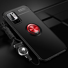 Coque Ultra Fine Silicone Souple Housse Etui avec Support Bague Anneau Aimante Magnetique SD3 pour Xiaomi POCO M3 Pro 5G Rouge et Noir