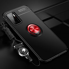 Coque Ultra Fine Silicone Souple Housse Etui avec Support Bague Anneau Aimante Magnetique SD3 pour Xiaomi Redmi 10 5G Rouge et Noir