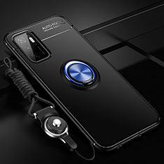 Coque Ultra Fine Silicone Souple Housse Etui avec Support Bague Anneau Aimante Magnetique SD3 pour Xiaomi Redmi 11 Prime 5G Bleu et Noir