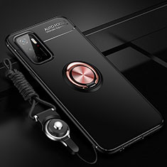 Coque Ultra Fine Silicone Souple Housse Etui avec Support Bague Anneau Aimante Magnetique SD3 pour Xiaomi Redmi 11 Prime 5G Or et Noir