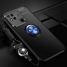 Coque Ultra Fine Silicone Souple Housse Etui avec Support Bague Anneau Aimante Magnetique SD3 pour Xiaomi Redmi 9C Bleu et Noir