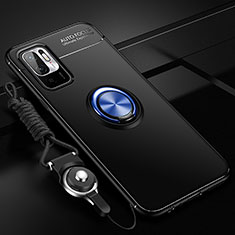 Coque Ultra Fine Silicone Souple Housse Etui avec Support Bague Anneau Aimante Magnetique SD3 pour Xiaomi Redmi Note 10T 5G Bleu et Noir