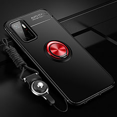 Coque Ultra Fine Silicone Souple Housse Etui avec Support Bague Anneau Aimante Magnetique SD3 pour Xiaomi Redmi Note 11E 5G Rouge et Noir