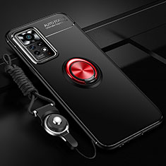 Coque Ultra Fine Silicone Souple Housse Etui avec Support Bague Anneau Aimante Magnetique SD3 pour Xiaomi Redmi Note 11E Pro 5G Rouge et Noir