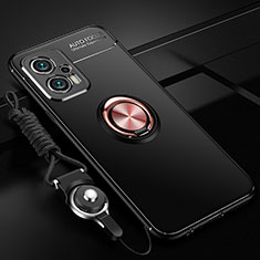 Coque Ultra Fine Silicone Souple Housse Etui avec Support Bague Anneau Aimante Magnetique SD3 pour Xiaomi Redmi Note 11T Pro 5G Or et Noir