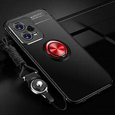 Coque Ultra Fine Silicone Souple Housse Etui avec Support Bague Anneau Aimante Magnetique SD3 pour Xiaomi Redmi Note 12 5G Rouge et Noir